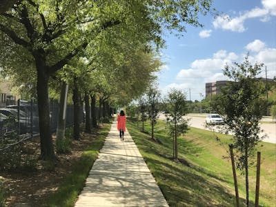 The sidewalk by Almeda Road is a great place to walk.