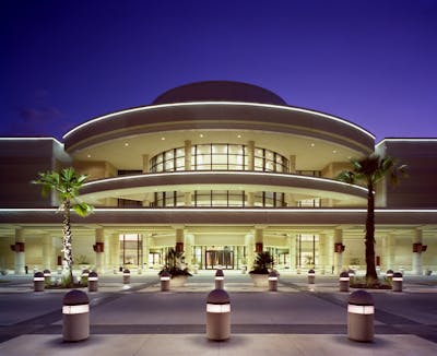 The front entrance of the Orange County Convention Center is full of welcoming light.