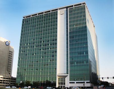 Outside view of the Union Pacific Center Railroad headquarters in Omaha, Nebraska.