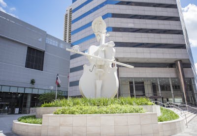 The Virtuoso statue in its new location on the northwest side of the Lyric Centre.